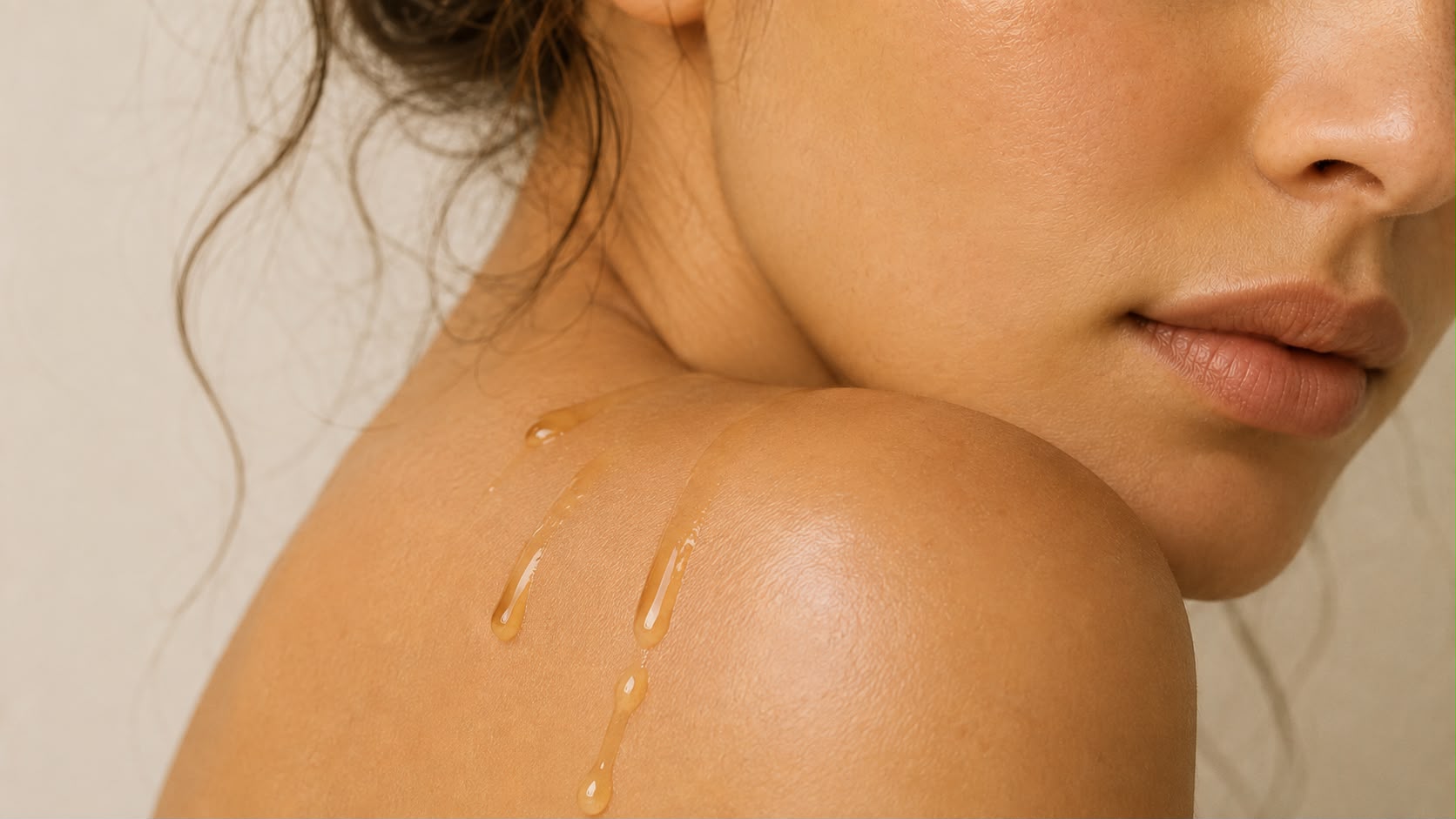 Gouttes de sérum sur l’épaule