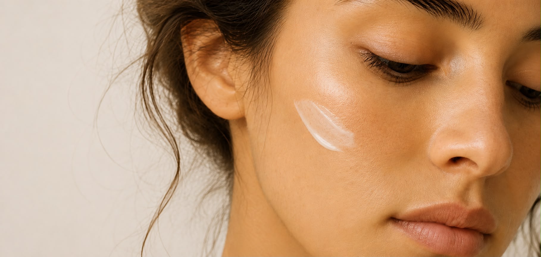 Crème blanche appliquée sur la joue