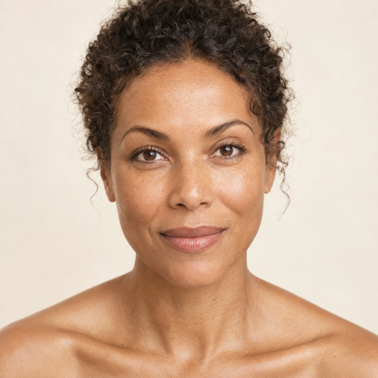 Portrait de face d’une femme métisse, peau naturelle